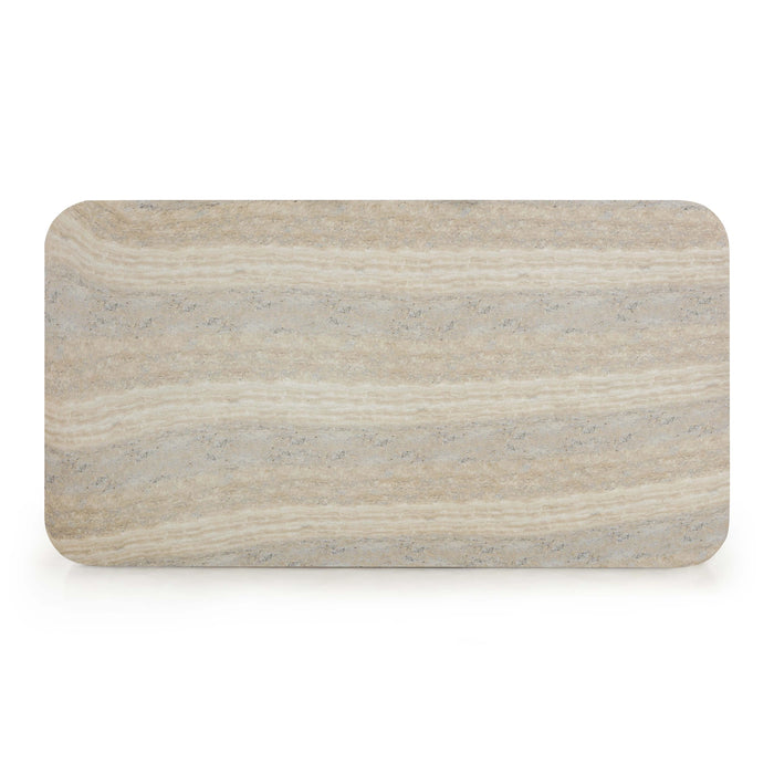 Tyche 55" Faux Travertine Indoor/Outdoor Concrete Rectangular Coffee Table