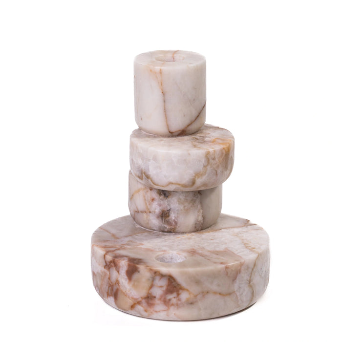 Marble White Brown Candle Holder