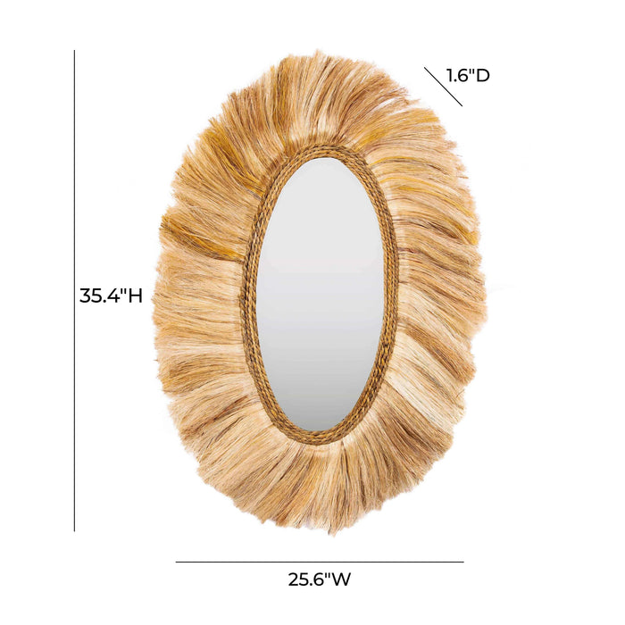 Tribal 25.6"X35.4" Natural Abaca Grass Oval Wall Mirror
