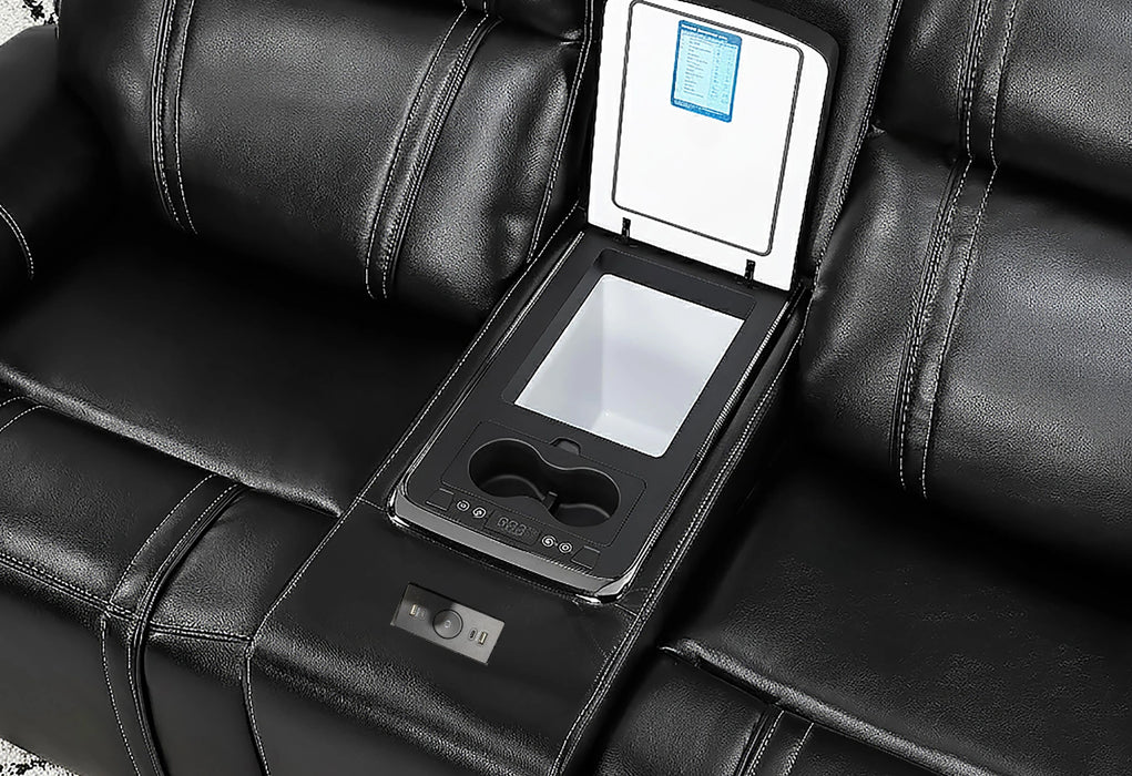U8880 Black Leather Power Reclining Sofa/Power Console Reclining Sofa