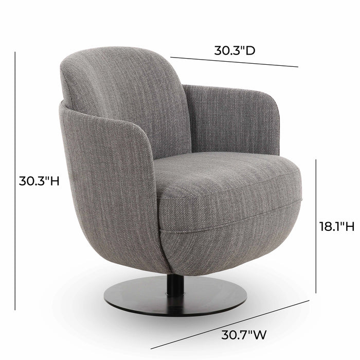 Solange Grey Textured Contract-Grade Weave Fabric Swivel Accent Chair