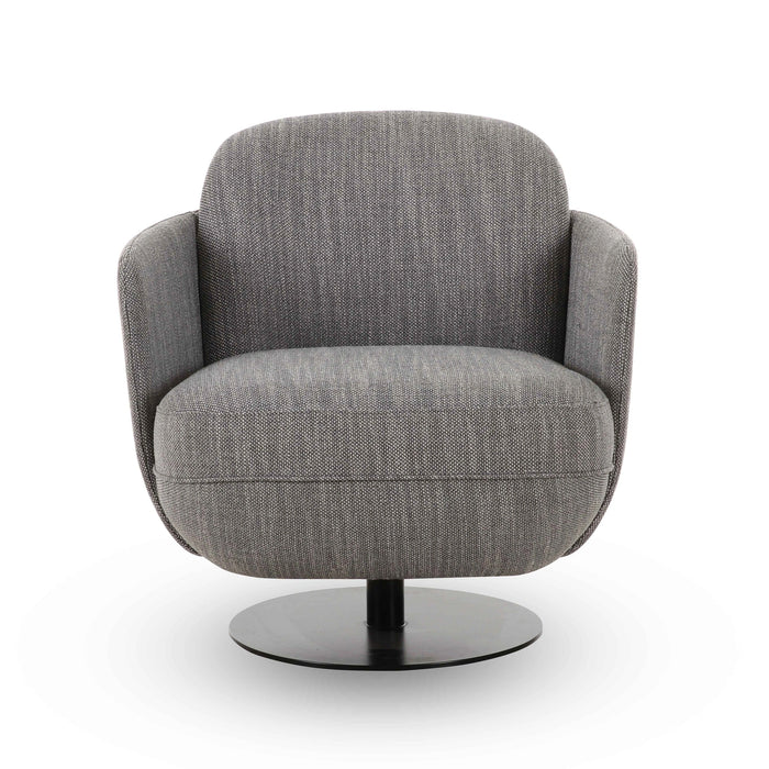 Solange Grey Textured Contract-Grade Weave Fabric Swivel Accent Chair
