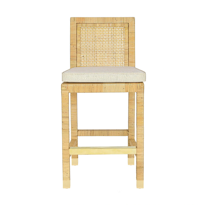 Amara Rattan & Cream Contract-Grade Linen Stool