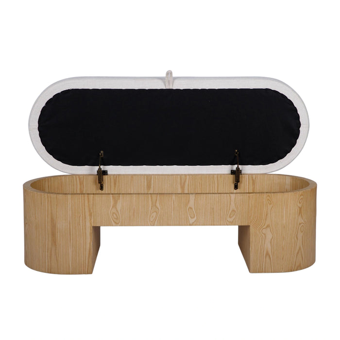 Poppi 49" Cream Performance Fabric Storage Bench